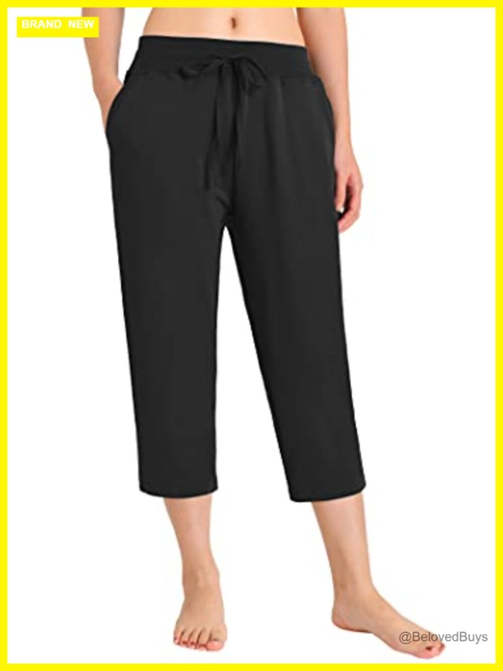 Cotton Capri Pants with Pockets Elastic Waist Drawstring Casual